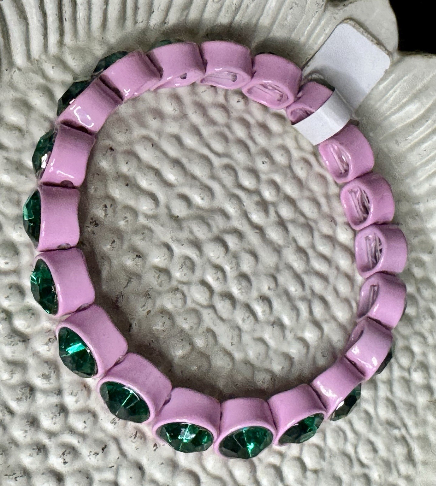 Plunder Pomeline Small 6.5″ Stretch Bracelet Light Pink Metal, Emerald Green Gem