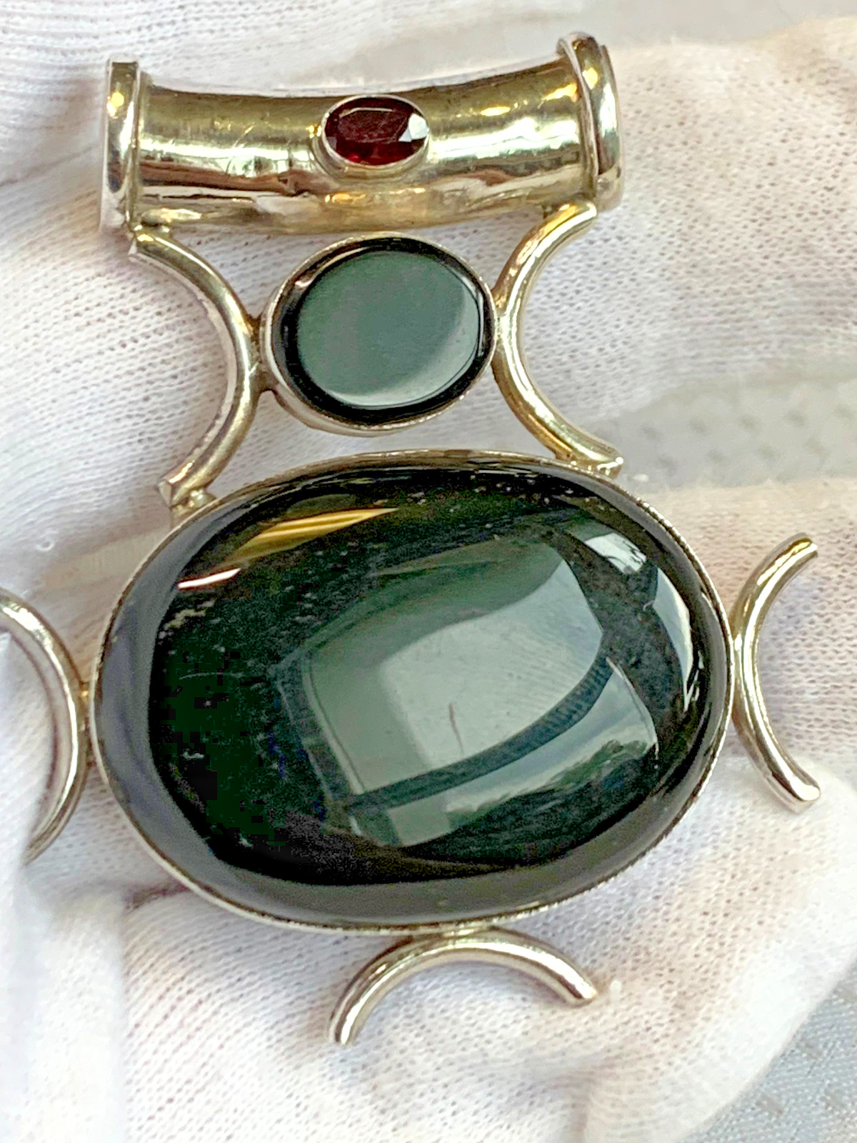 Sterling Silver Pendant 30g Fine Jewelry Black Onyx & Cranberry Color *READ*