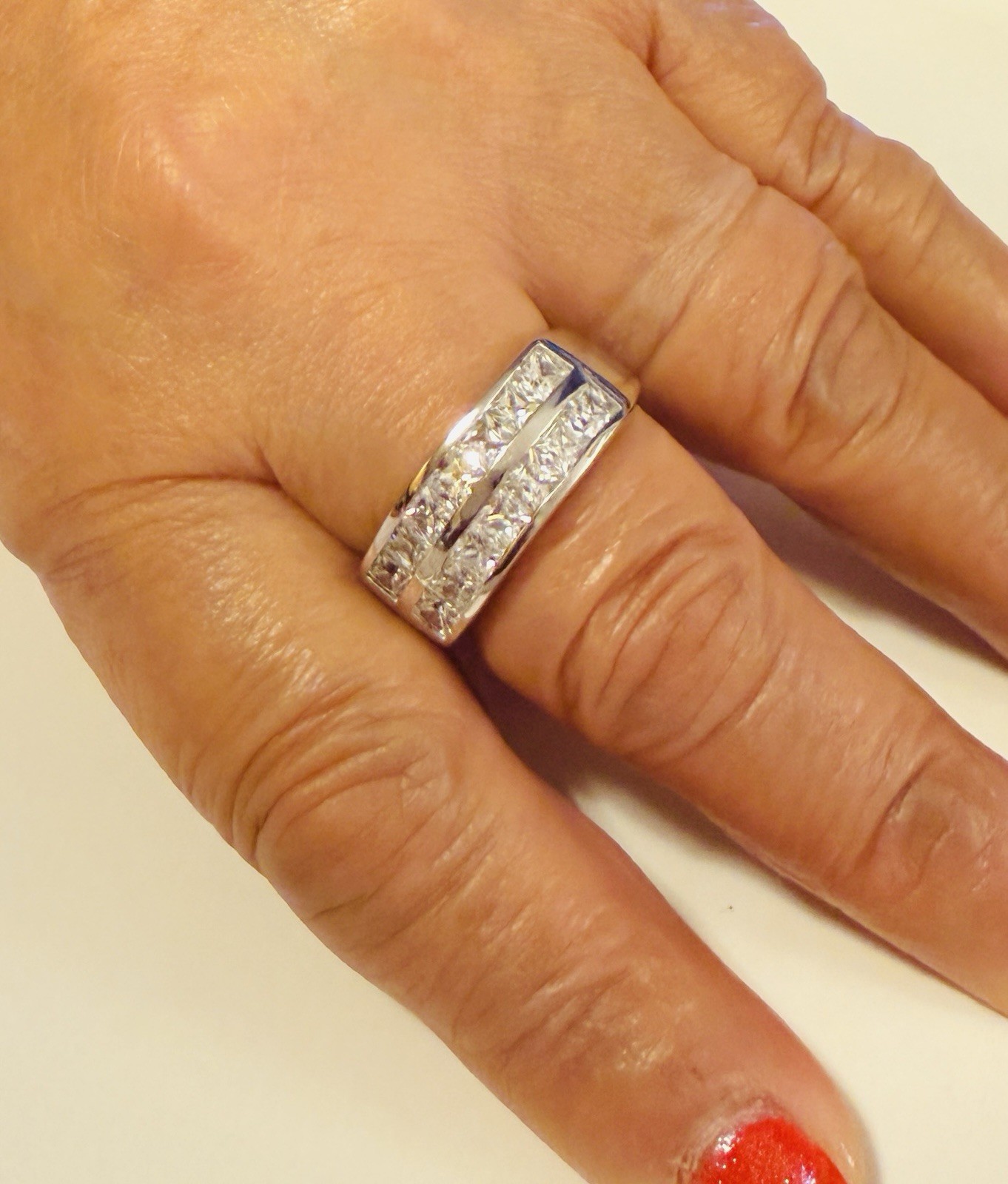 HMI 925 Sterling Silver Double Row CZ Ring 6.7 Grams Sz 9”