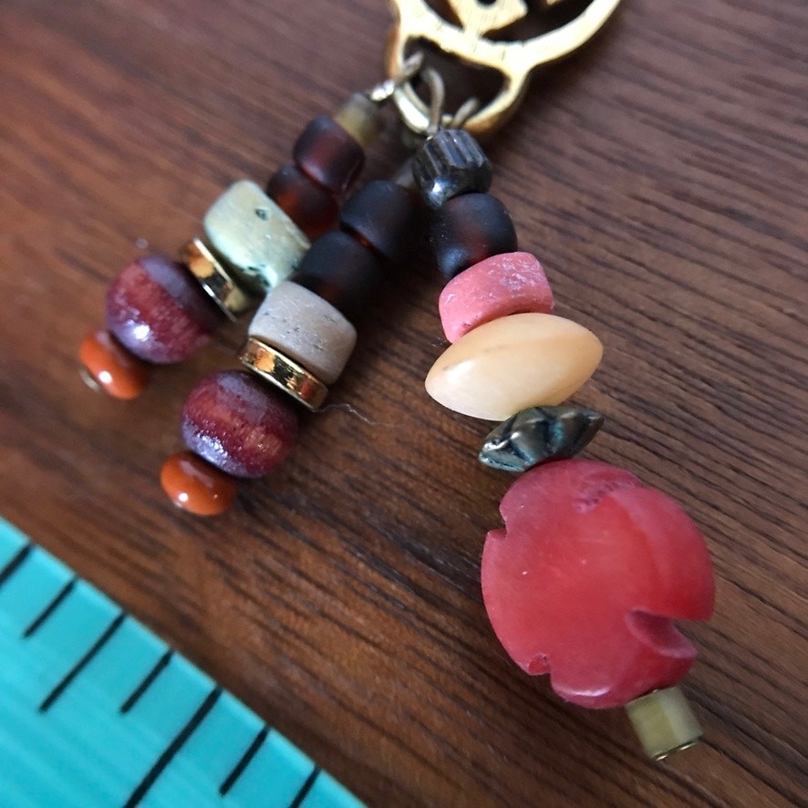 Semiprecious accent pink red brown gold tone dangle earrings, post backs
