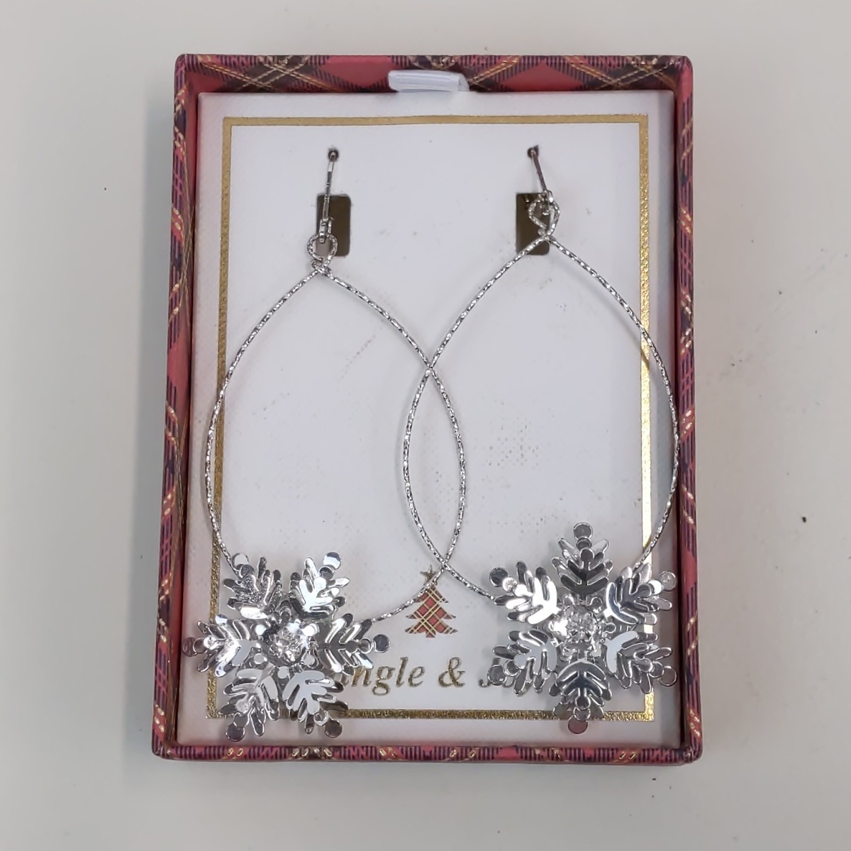 Christmas Snowflake Hoop Earrings Silver Tone Holiday Jewelry Gift Boxed