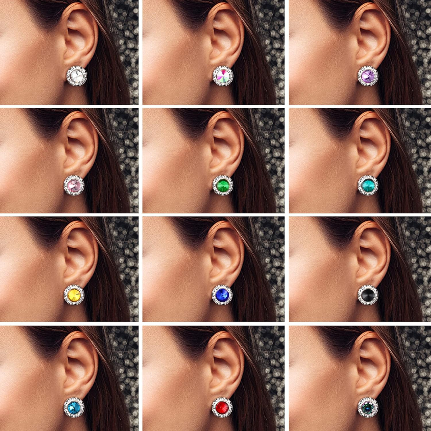 6/12 Pairs Hypoallergenic Dance Competition Earrings for Women Acrylic Halo Crys