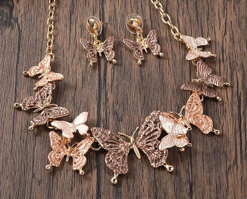 AVIANNA COLORFUL COPPER DESIGNER FASHION ENAMEL BUTTERFLY NECKLACE & EARRING SET