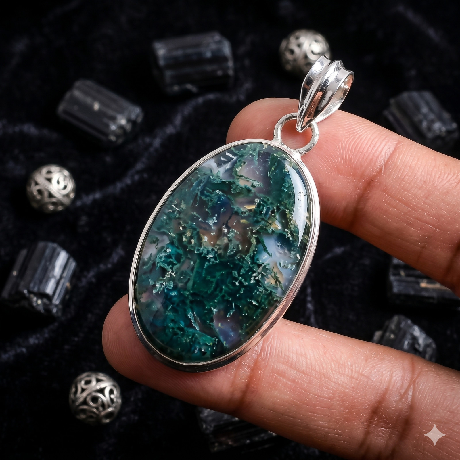 Silver Finish Genuine Agate Anniversary Handmade Handcrafted Birthday Pendant