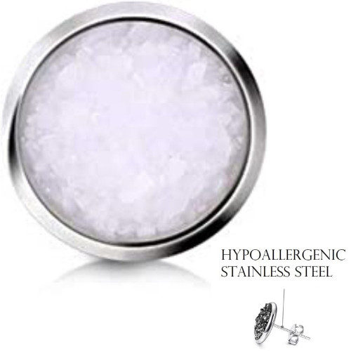 10mm faux Druzy Stud Earrings, Snow White Hypo Stainless Steel Boho Hippie Geode