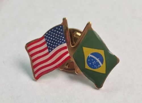 BRAZIL and USA Crossed Friendship Flag Lapel Pin **MADE IN USA**