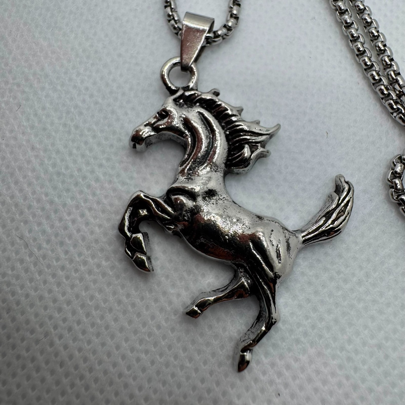 Wild Horse Pendant Necklace Silver Tone Rearing Stallion Equestrian Jewelry Gift
