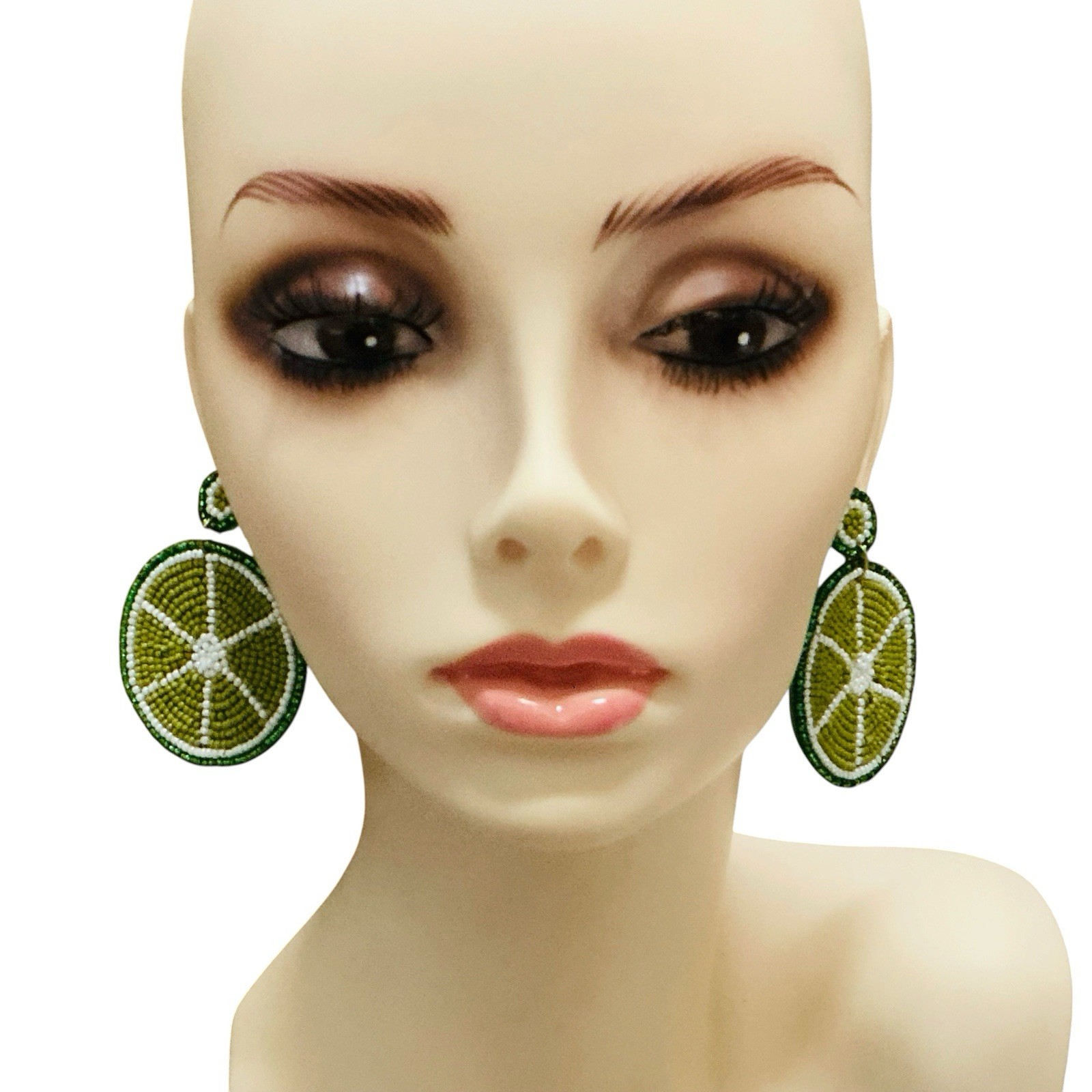 Beaded Lime Slice Earrings Summer Cocktail Tropical Fruit Vibrant Playful Retro