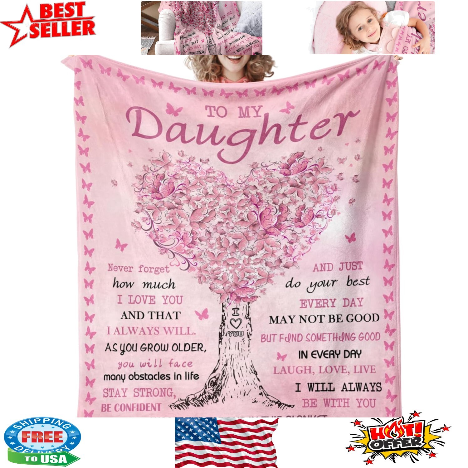 Versatile 60″ x 50″ Flannel Blanket – The Perfect Daughter Gift for All Seasons