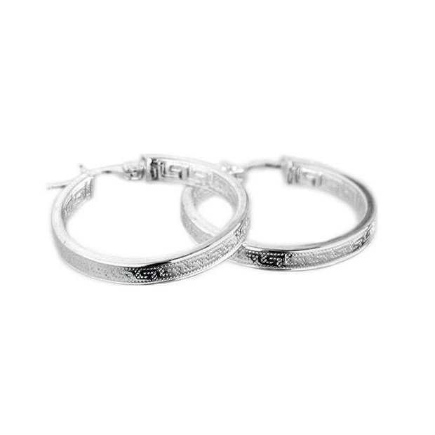 45mm 1 3/4″ MEDIUM Greek Key Hoop Earrings Meander 3D Motif Sterling Silver 925