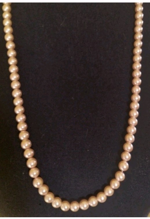 Pale Peach 28″ Opera Length Faux 8mm Pearl Necklace