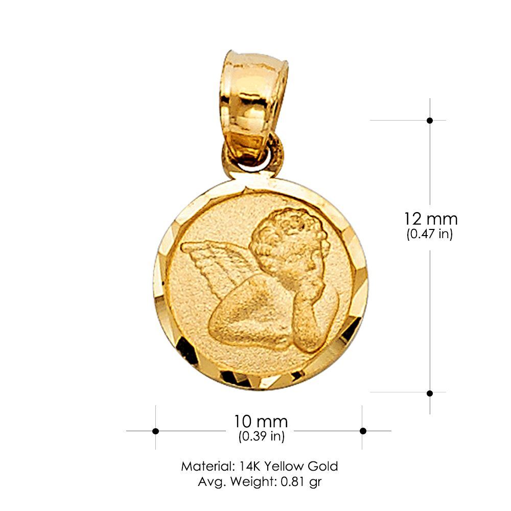 14K Yellow Gold Angel Religious Charm Pendant with 0.6mm Box Chain Necklace