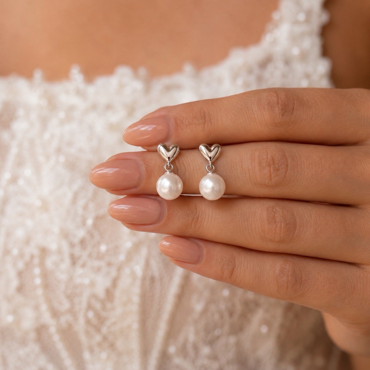 Heart Pearl Drop Earrings for Women | Bridal Pearl Jewelry | Elegant Everyday