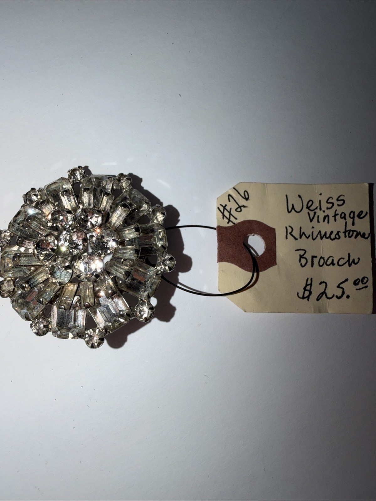 Signed Weiss Vintage Clear Rhinestone Round Brooch Pin Silver Tone Estate Gift