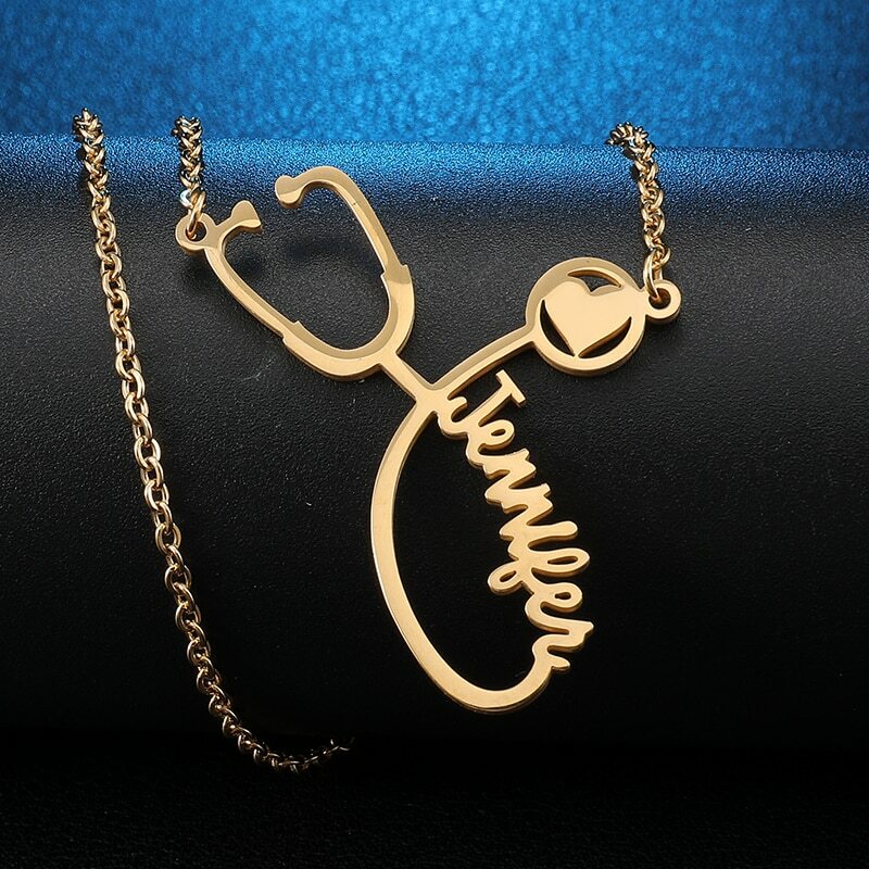 Personalized Name 925 Silver Necklace Stethoscope Pendant Women Jewelry Gift