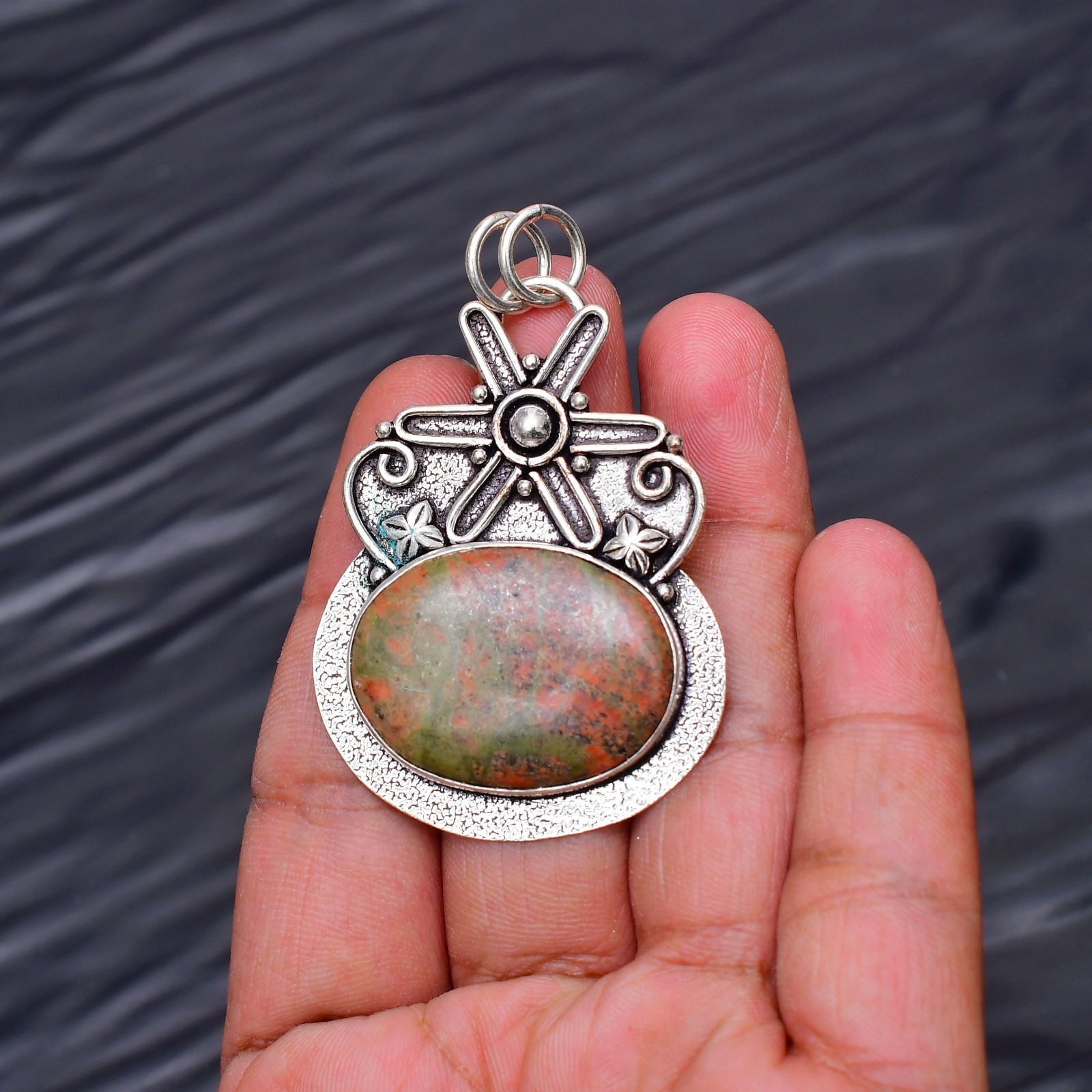 Unakite Gemstone 925 Sterling Silver Handmade Pendant Jewelry Approx – 2.16″