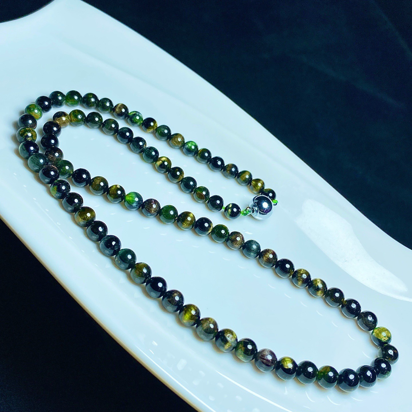 6.8mm Natural Green Tourmaline Cat’s Eye Crystal Quartz Beads Bracelet AAAA