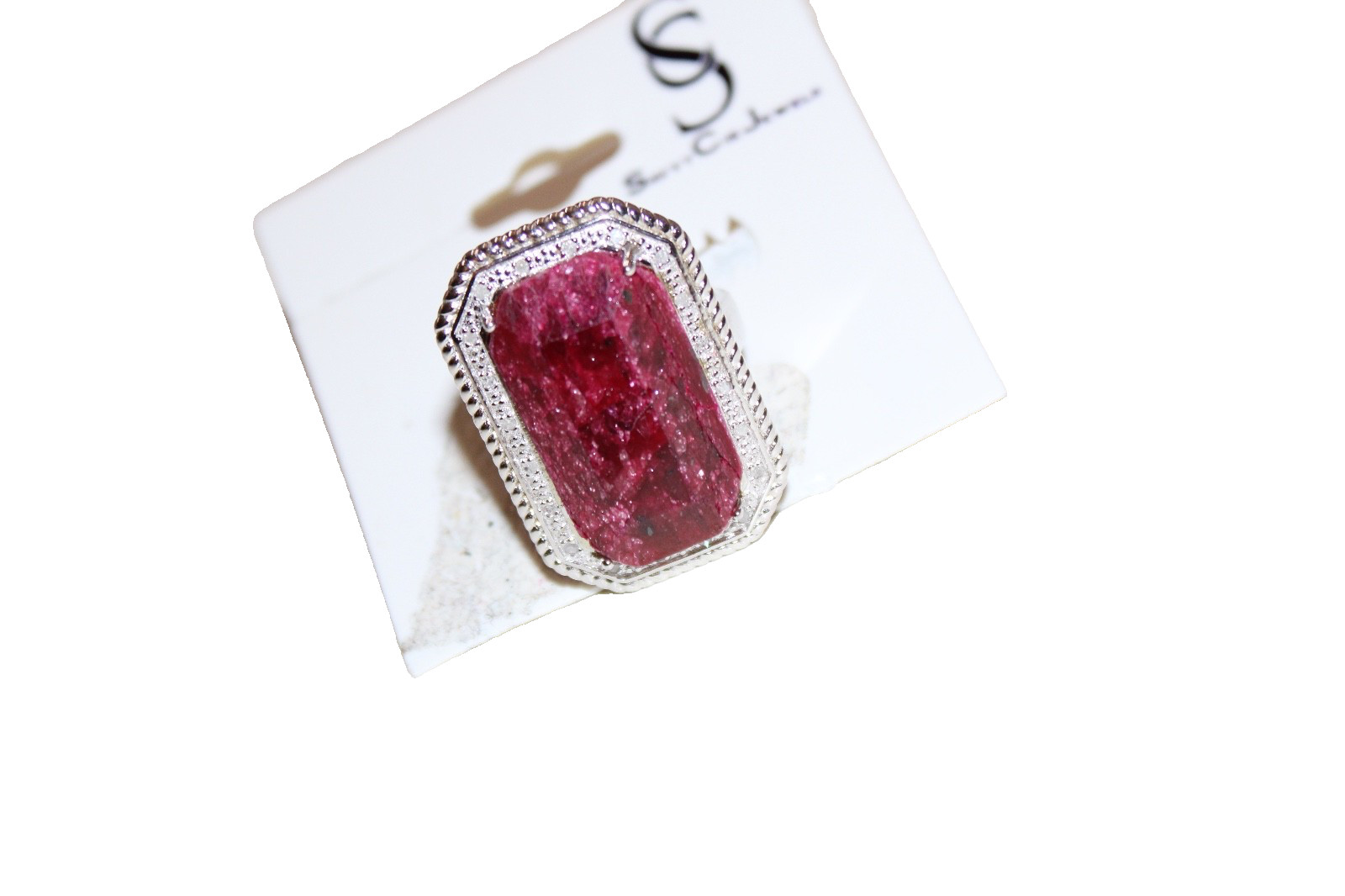Savvy cie jewels Ring sterling silver crystal Ruby stone size 7.5 ladies
