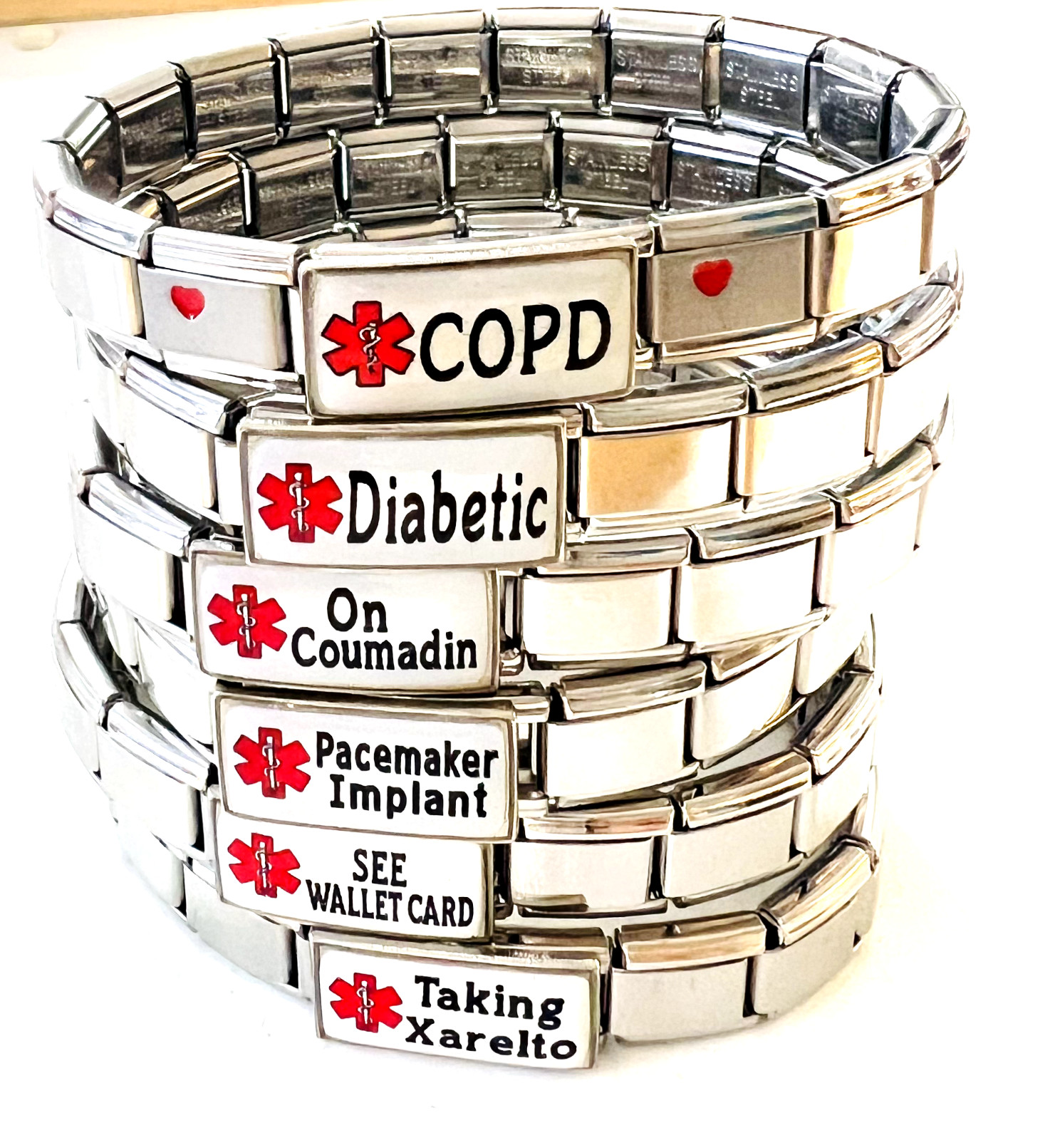 Medical Alert Italian Charm Bracelet COPD Diabetic Coumadin Pacemaker Xeralto