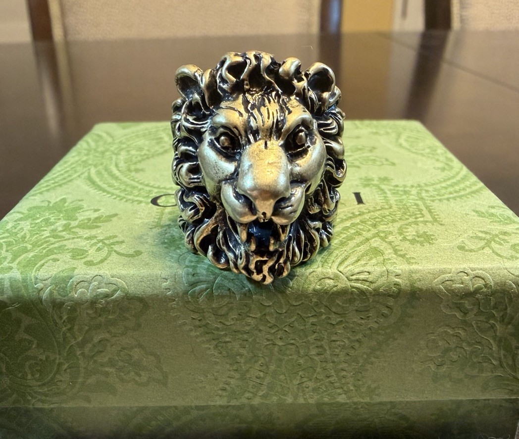 New Authentic Gucci Lion Head Brass Ring Size IT 19 / US 8.75