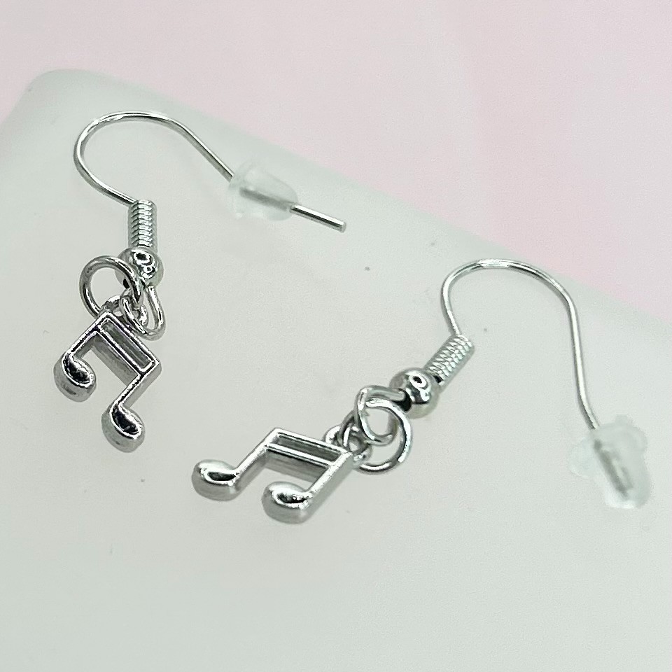 Silver Music Note Pendant Hook Earrings