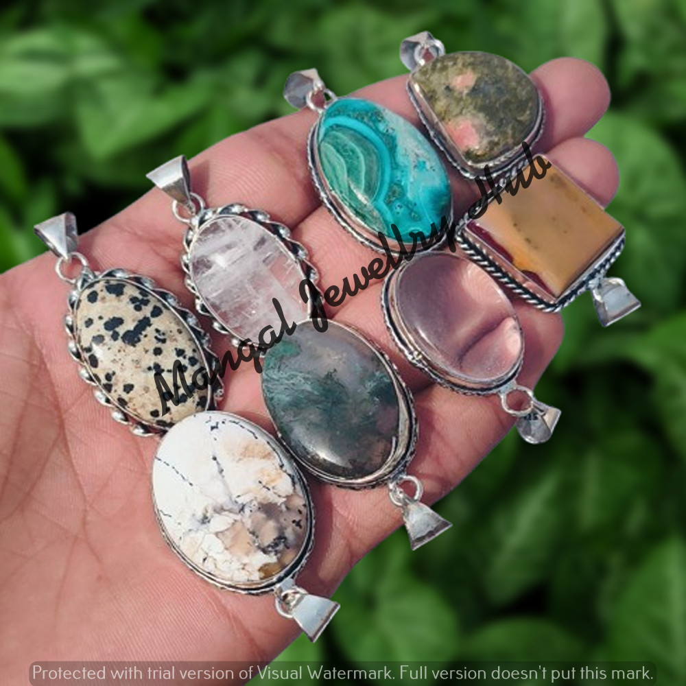 Charm Botswana & Mix Gemstone Pendants 925 Sterling Silver Plated Jewellery Lot