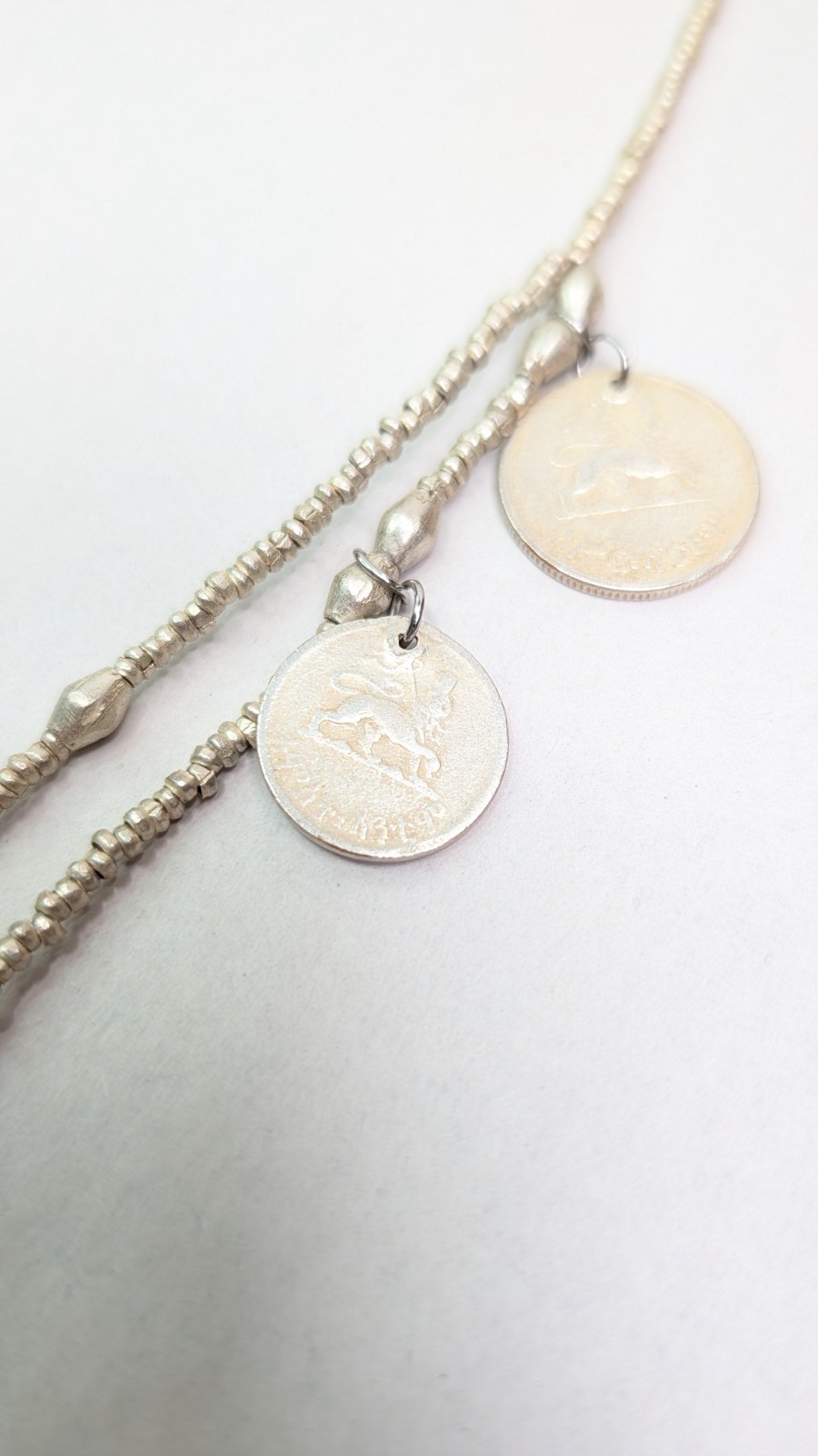 Emperor Haile Coin Necklace Silver Over Copper Double Strand Layered 30-34″