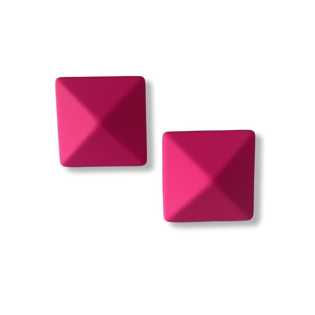 Neon Pink Square Stud Earrings
