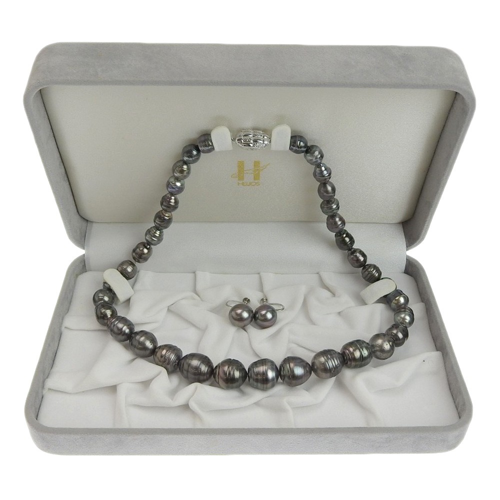 Earring 2-piece set Pearl Necklace8.6-13.1ｍｍ Silver/Black Cultured Pea…