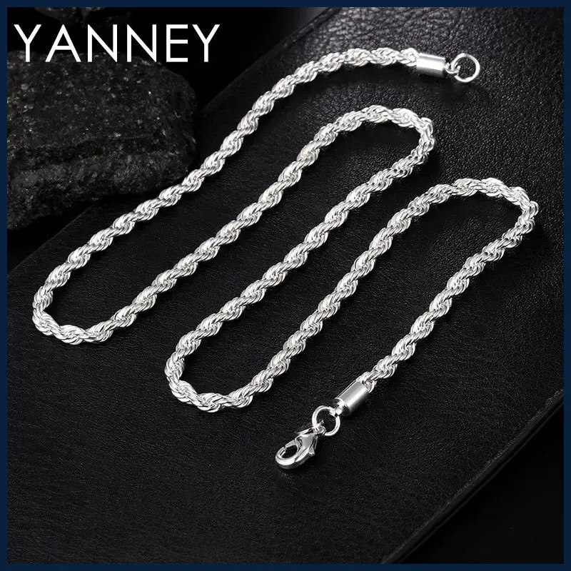 New 925 Sterling Silver 8/16/18/20/22/24 Inches 4MM Rope Chain Man Necklace For