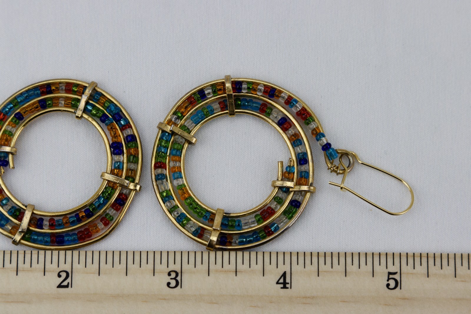 Multi-Colored Seed Bead Hoops, Gold Tone, Confetti/BOHO, 11gr