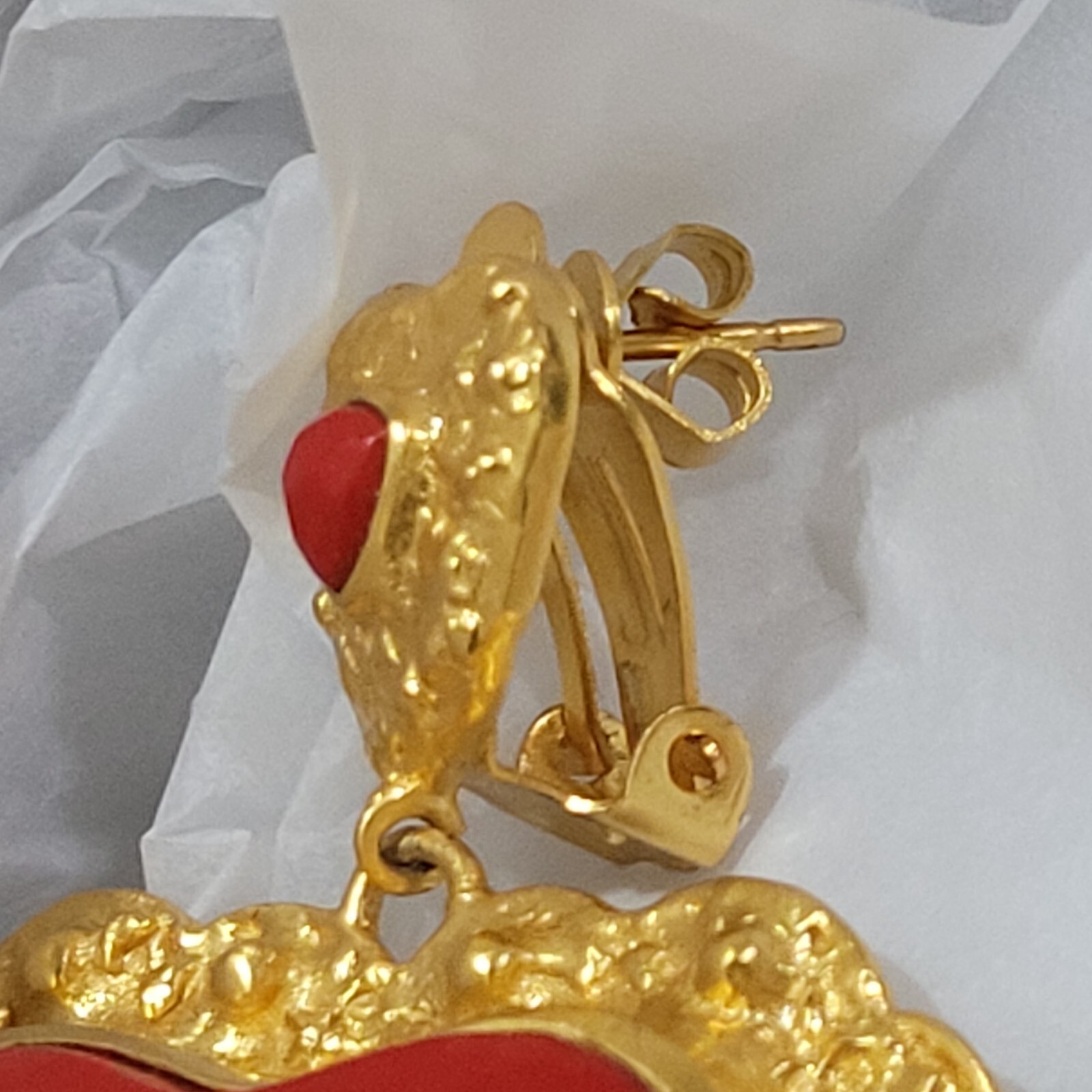 VALERE HUGE RED DROP EARRINGS 24k Gold Plated Genuine Gemstones Giftable