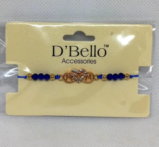 Diamond Hearted Navy Blue/Gold Beaded String Bracelet