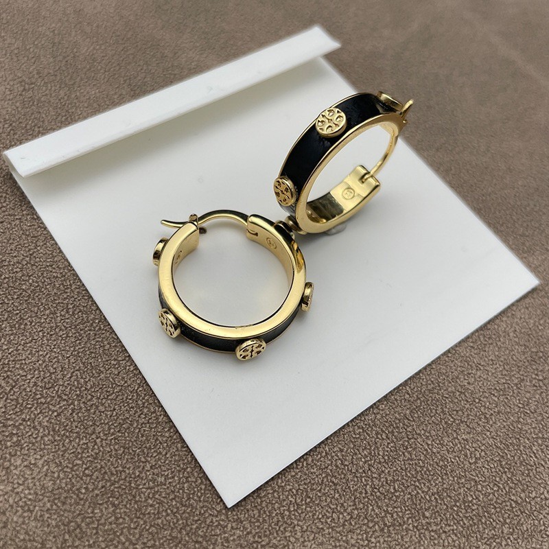 New Tory white studs small circle earrings with Jewelry Pouch size:2.2*0.5cm