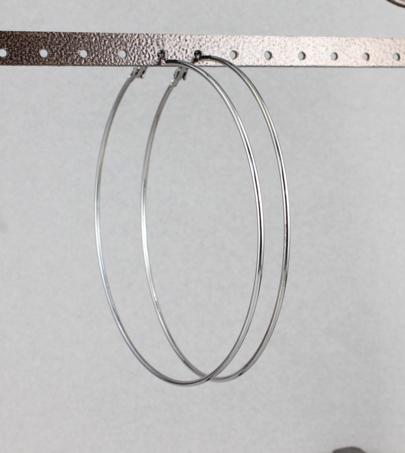 Pewter Grey huge giant 4″ inch wide large big hoops earrings thin 2mm wire hoop