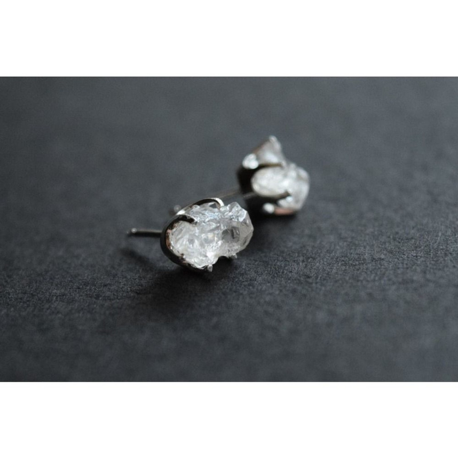 raw stone earrings, natural gemstone studs in sterling silver, crystal e…