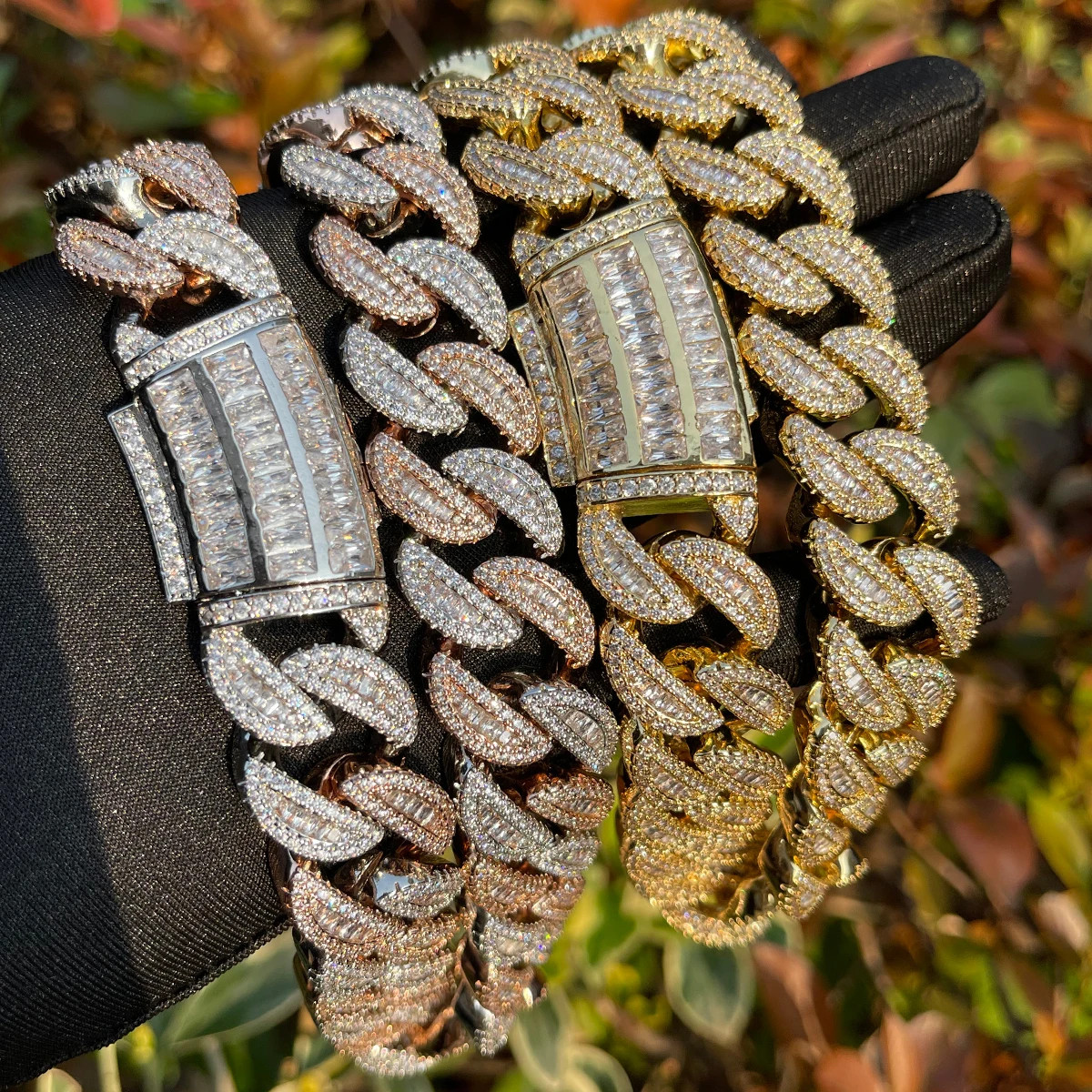 Men Baguette Cuban Link Chain Iced Out Miami Necklace Real Gold Plated Hip Hop