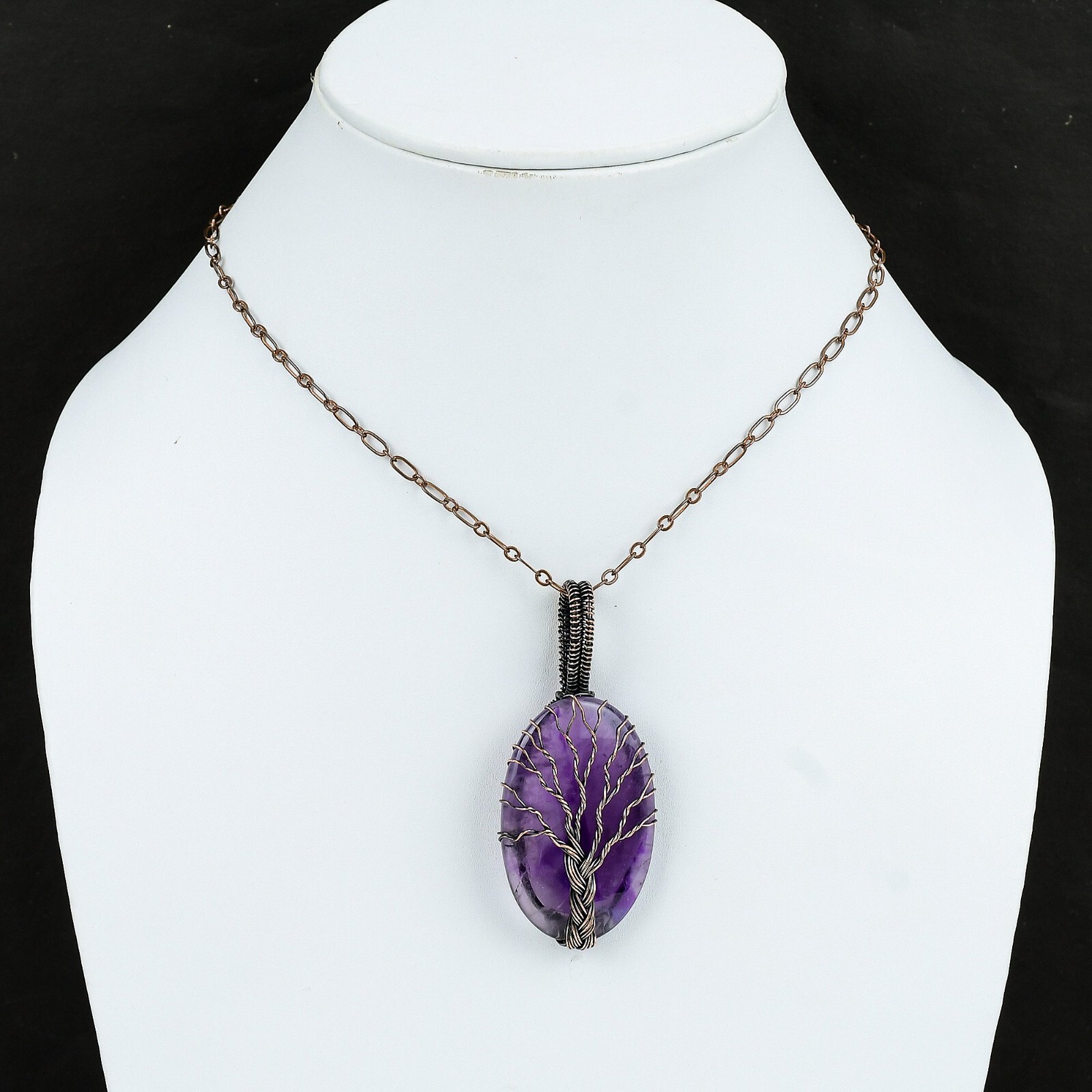 Star Amethyst Wire Wrapped Tree Of Life Pendant Handcrafted Copper Holiday 2.76″