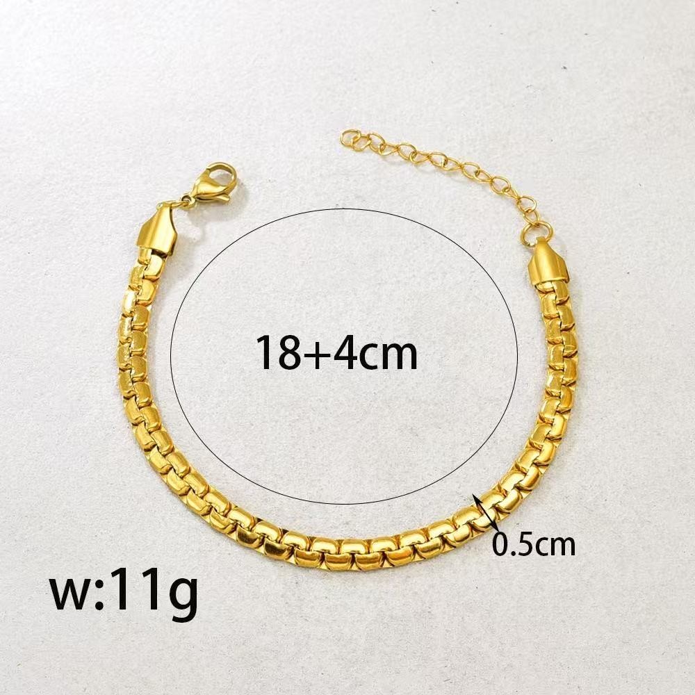 Woman 18K Gold Plated Thick Square rolo Box Curb Chain Bracelet Anti-tarnish