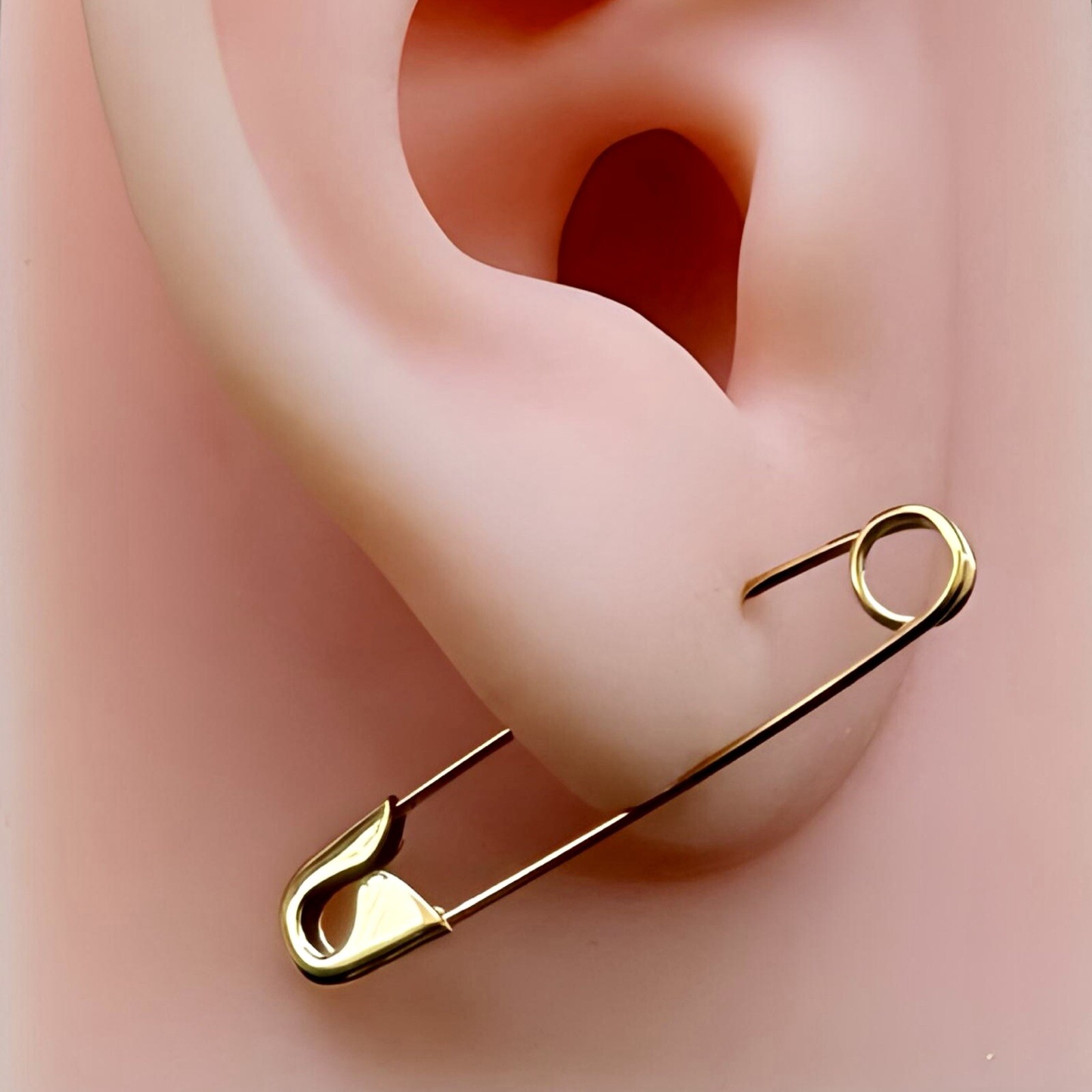 Silver Safety Pin Punk Earring Handmade Earlobe Earring Gift For Her 1.25”