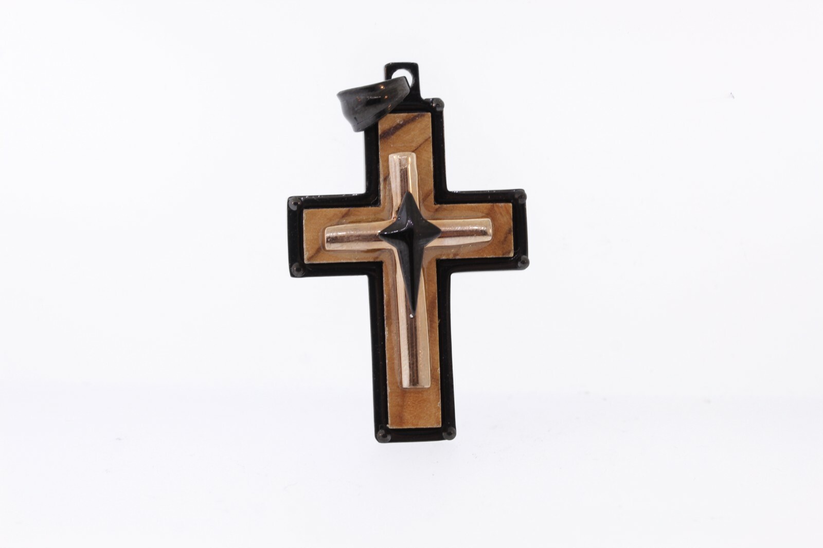 Roberto Arichi Inox Stainless Imported Olive Wood Jerusalem Cross Pendant