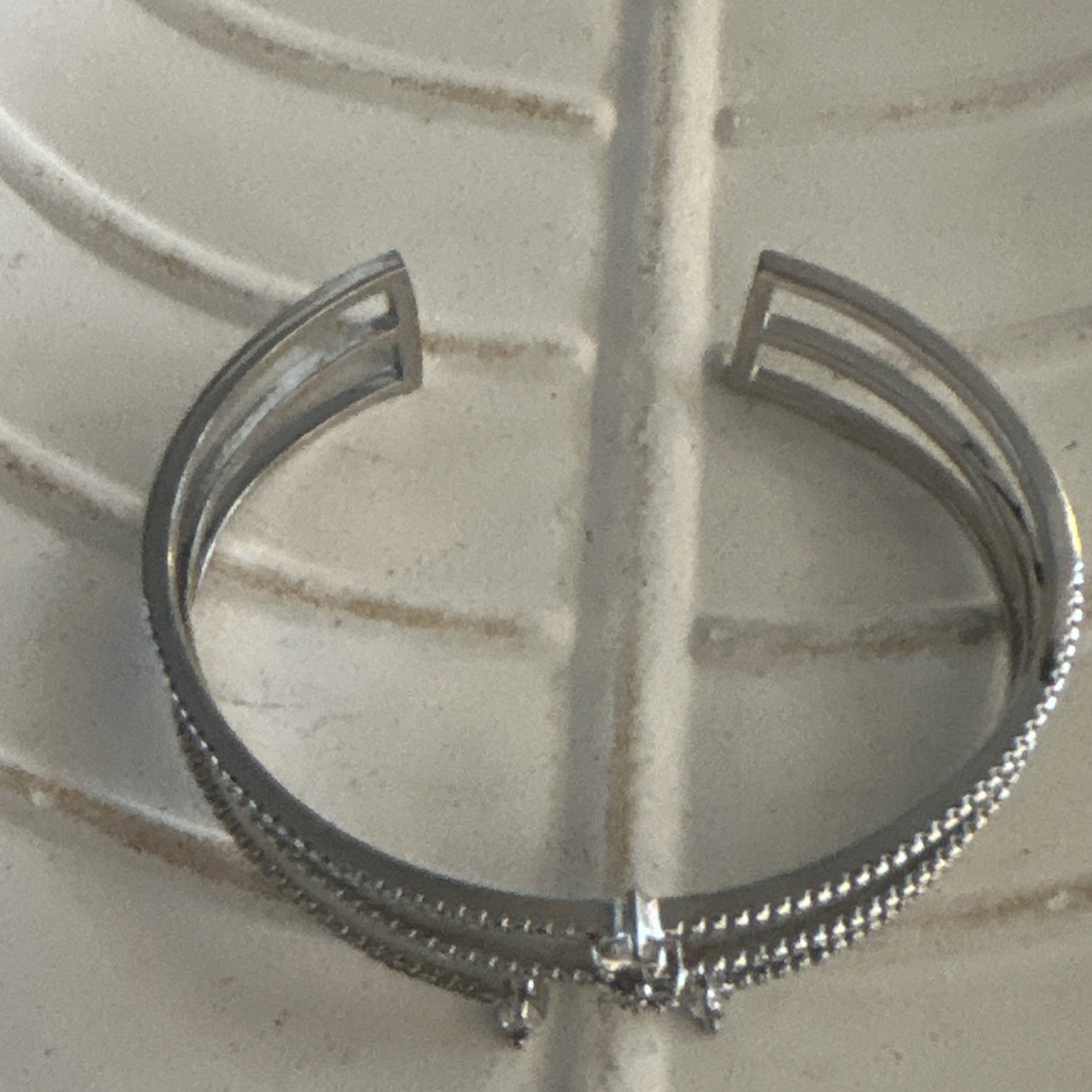 Luxurious Micro Pave 3 Row Cuff Bangle Silver Tone With 5 larger Cz in center