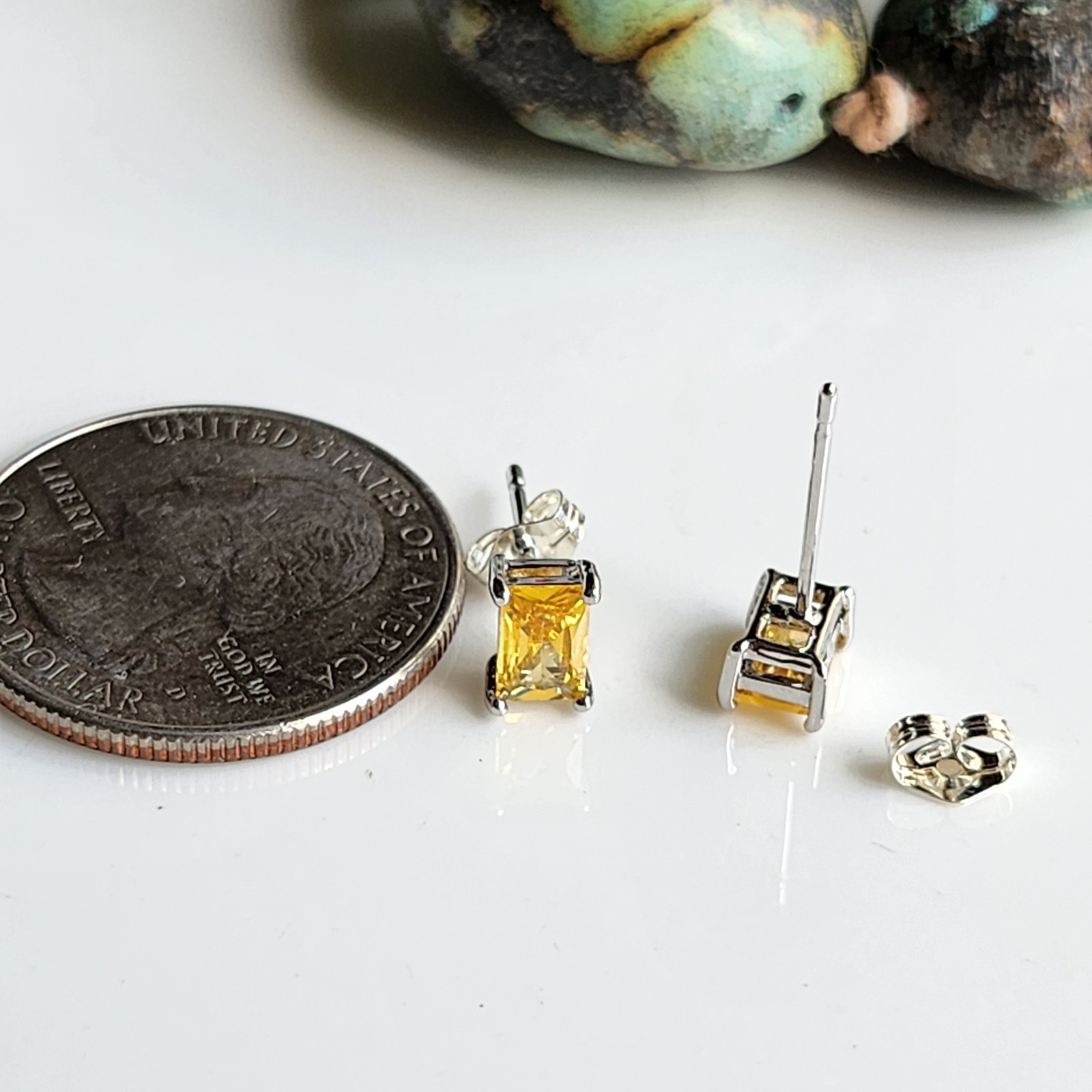 925 Sterling Silver 1CT Emerald Cut Citrine 5x7mm Earrings Gemstone Gold-Plated