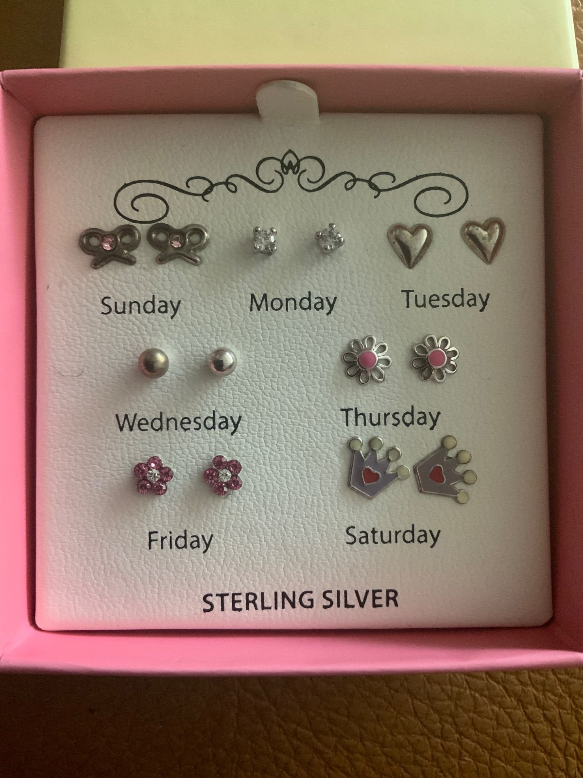 ⭐️Macy’s Jewelry Sterling silver 7 earrings kids youth CZ Crystals NIB$139