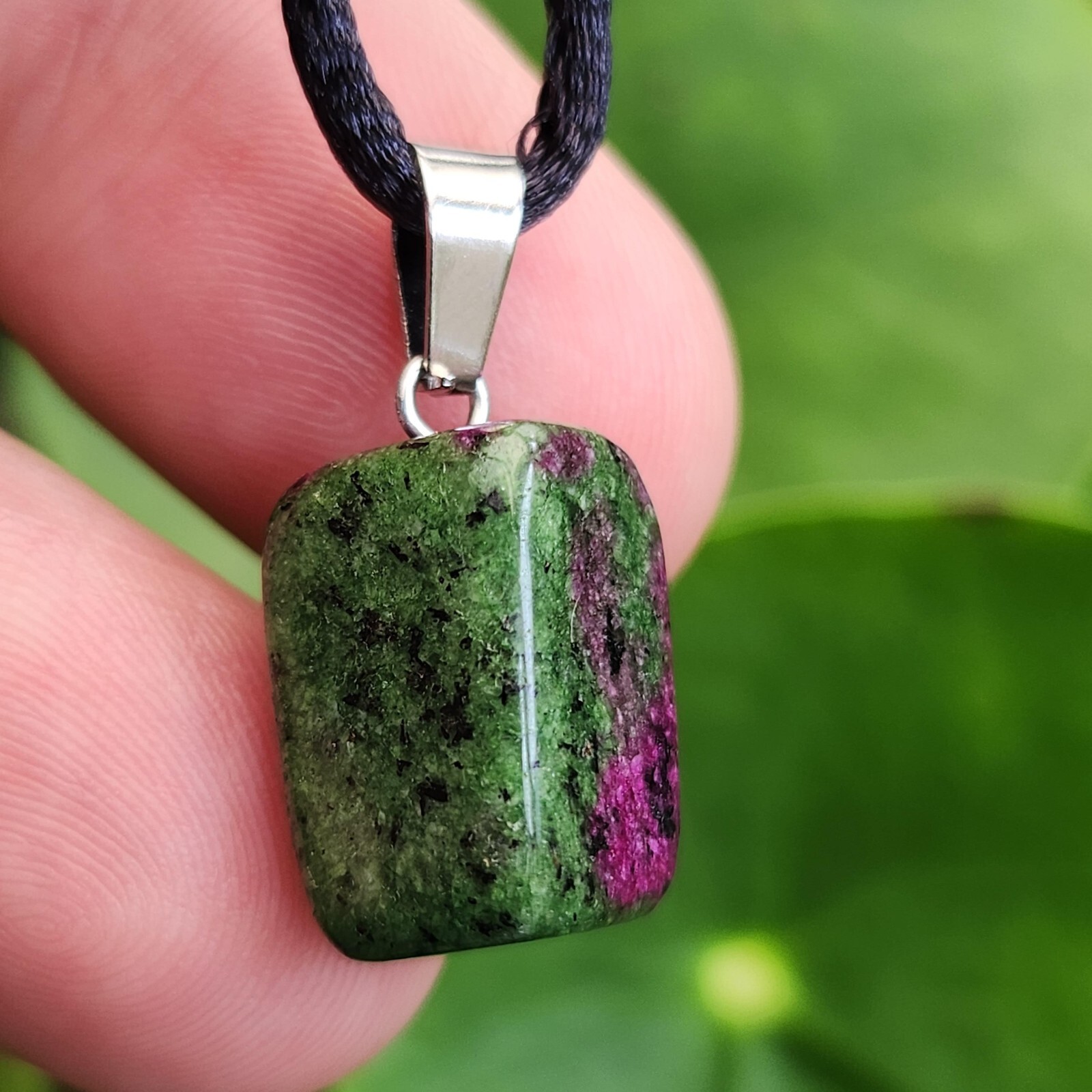 Ruby Zoisite Pendant Anyolite Gemstone Healing Cord Necklace Abundance Jewellery