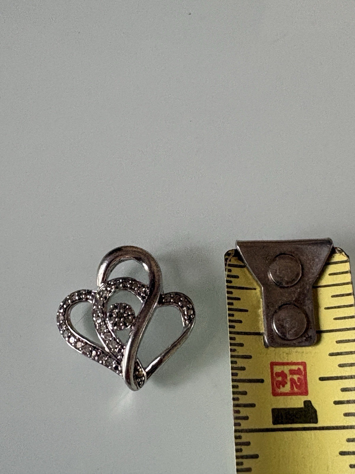 Zales Sterling Silver Diamond Accent Heart Pendant Charm Signed CJ