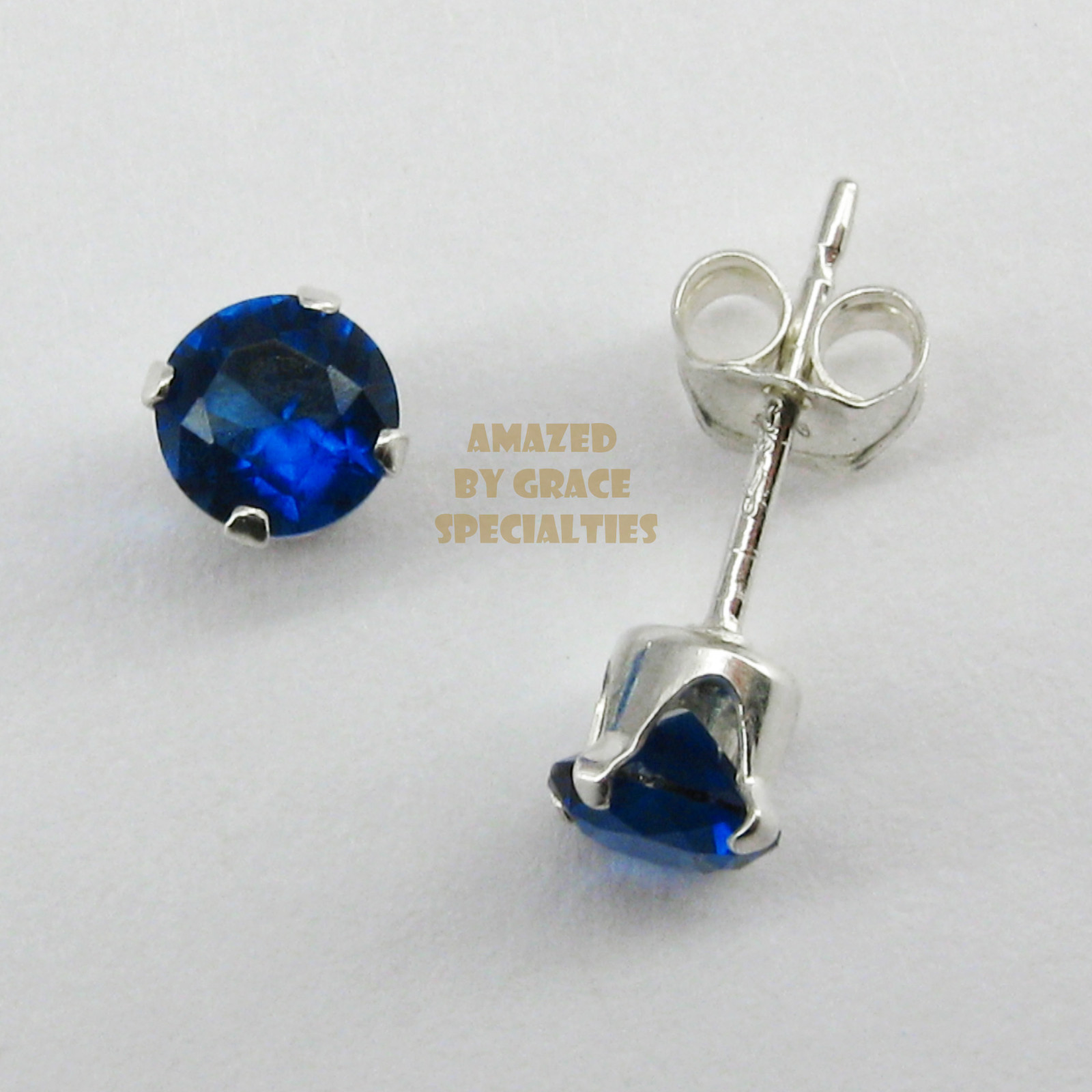 4mm ROUND CZ Sapphire Blue Stud Post Earrings in 925 Sterling Silver – NEW!