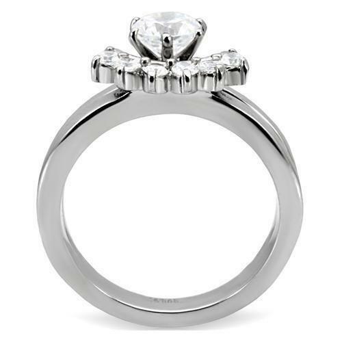 TK105 – High polished (no plating) Stainless Steel Ring with AAA Grade CZ in