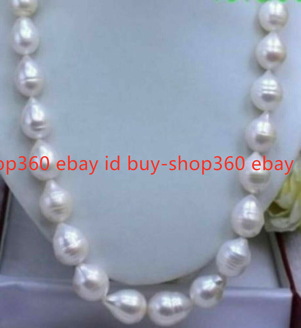 Long 19inches 11-12mm Real Natural White Baroque Pearl Necklace