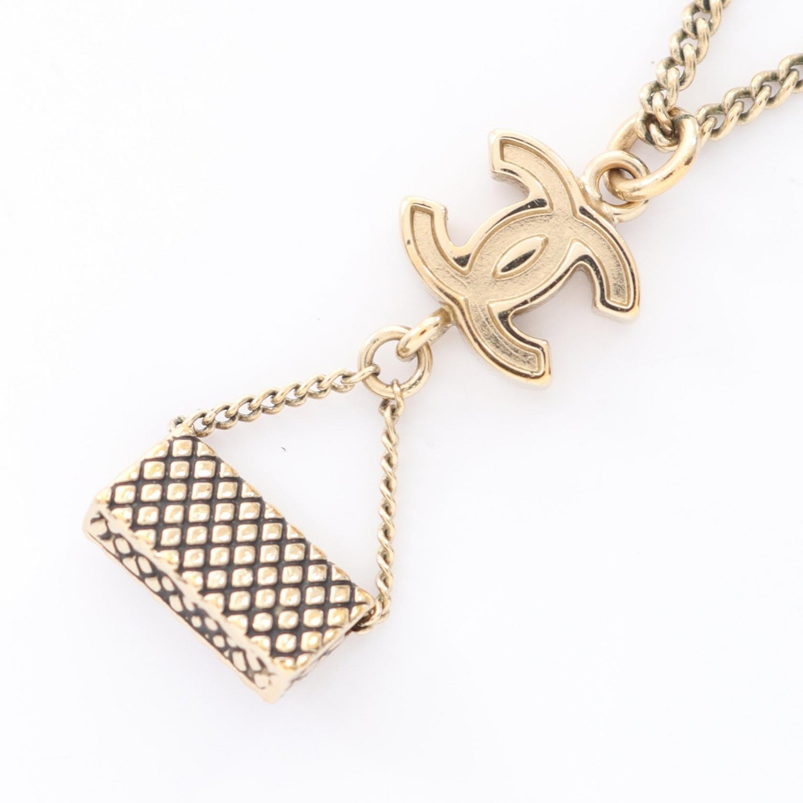 CHANEL COCO Mark Matelasse Necklace Pendant Gold Plated Black Used Women CC